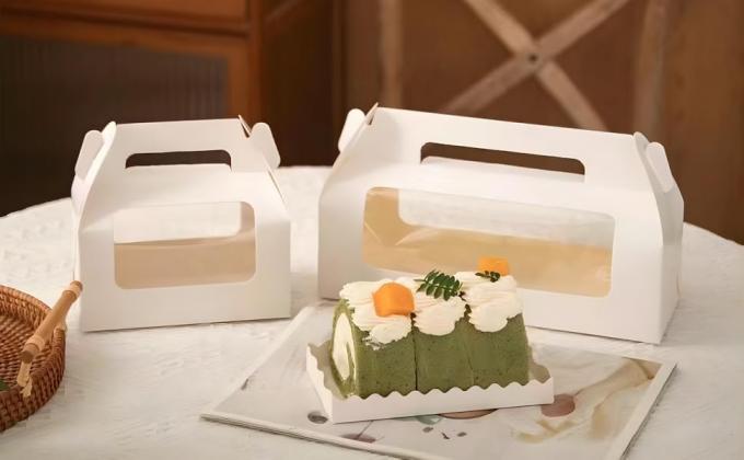 Window Roll Cake Gable Boxes Bulk With Handle & Cake Boards, Homemade & Bakery White Paper Favor Containers, Easy Carrying, Gift Boxes For Christmas Wedding 1