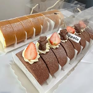 Clear Roll Cake Boxes With Gold Rope Handle & Cake Boards, Homemade & Bakery Transparent Plastic Gift Boxes，Easy Carrying, Storage Containers For Slice Cake, Christmas Rectangular Transparent Cake Box 5