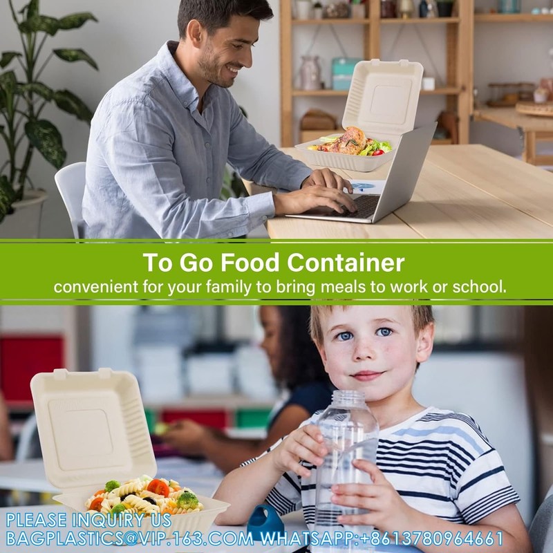 100% Compostable Clamshell Take Out Food Containers [8X8" 3-Compartment ...