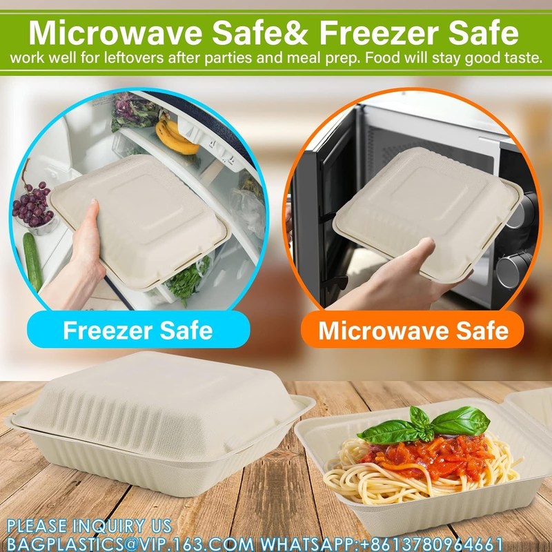 100% Compostable Clamshell Take Out Food Containers [8X8" 3-Compartment ...