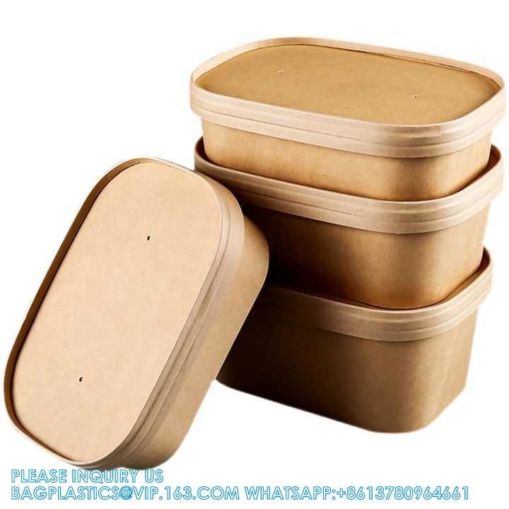 Biodegradable Rectangle Kraft Paper Bowl Recyclable Square Kraft Paper ...