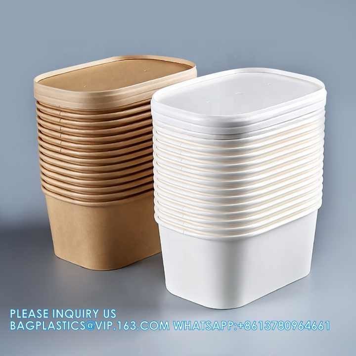 Biodegradable Rectangle Kraft Paper Bowl Recyclable Square Kraft Paper ...
